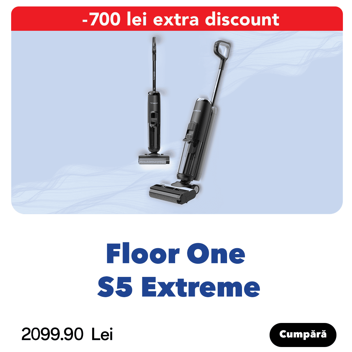 1. Aspirator inteligent Tineco Floor One S5 Extreme pentru curățare eficientă a pardoselilor, cu funcție de aspirare și mop simultan, design ergonomic și performanță superioară.